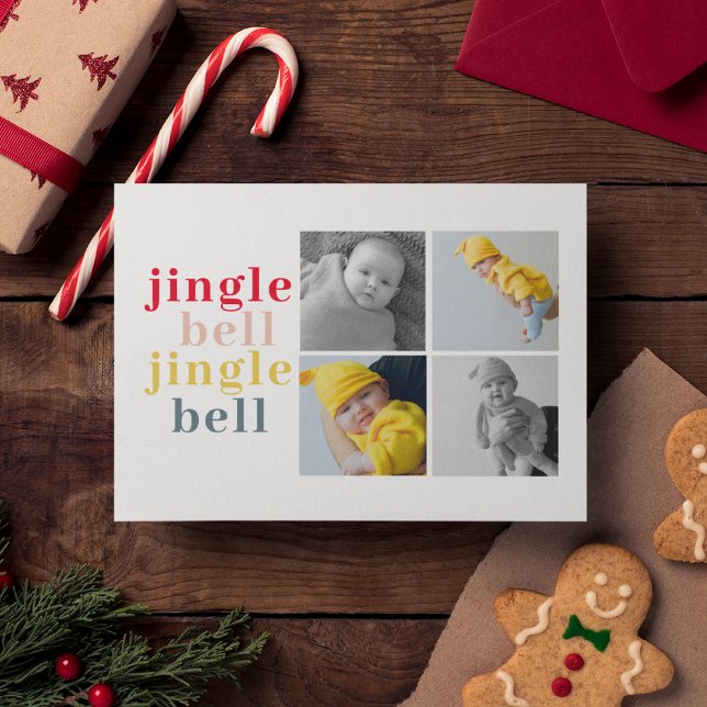 Collage Four Photos | Colorful Jingle Bell Postcard (Creator Uploaded)