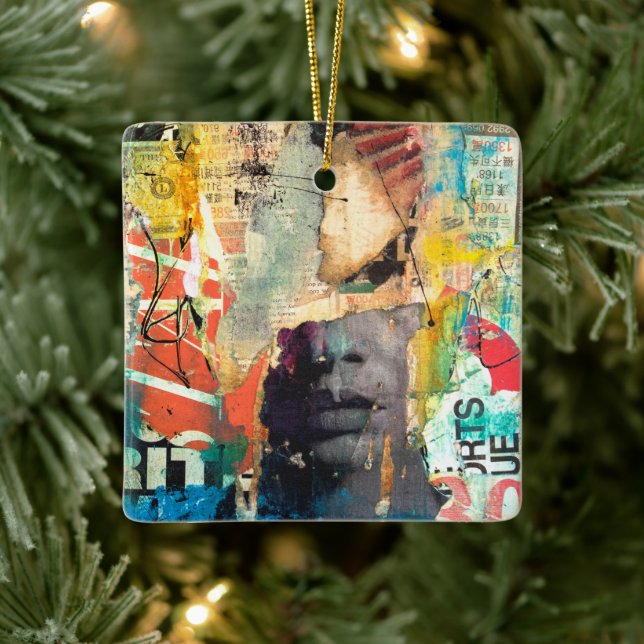 Collage Head Ceramic Ornament (Tree)
