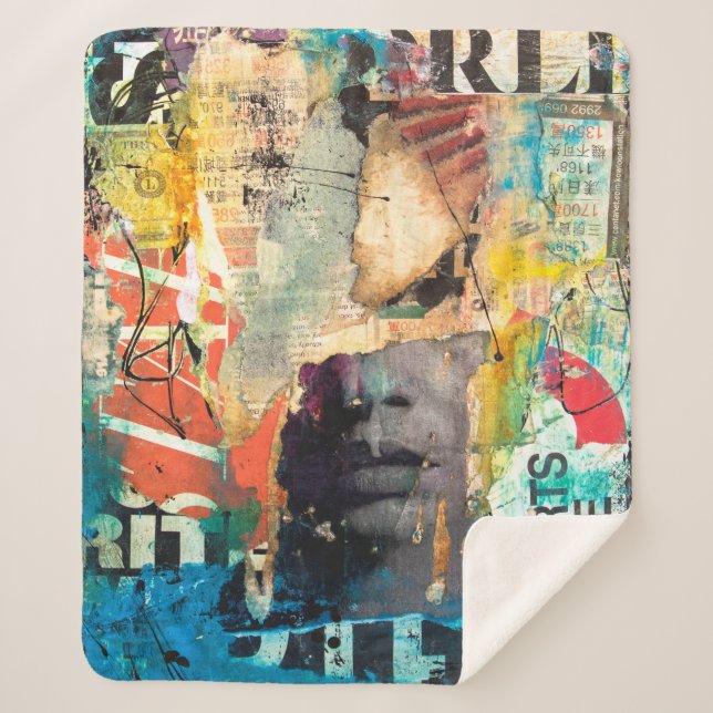 Collage Head Sherpa Blanket (Front)