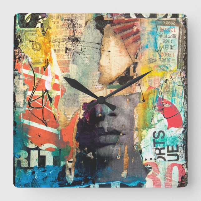 Collage Head Square Wall Clock (Front)