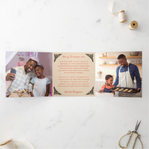 Collage Holiday Photo Holly Tri-Fold Card