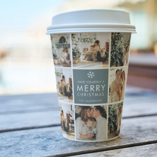 Collage Holiday Photos   Merry Christmas   Gift Paper Cups
