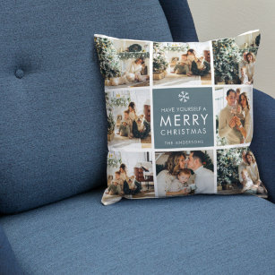 Collage Holiday Photos   Merry Christmas   Gift Throw Pillow