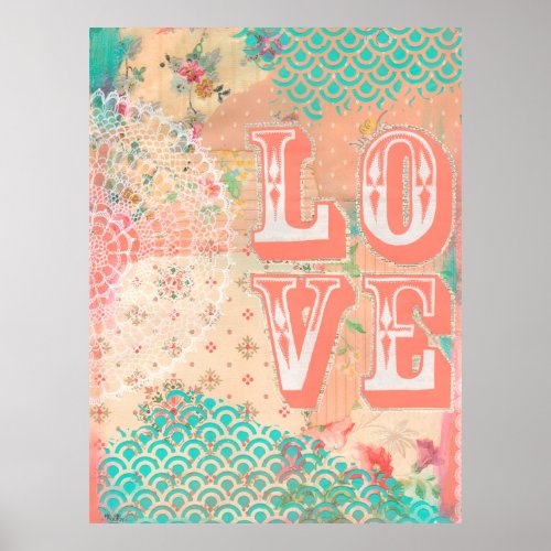 Collage Lace Love Mixed Media Art Artist Print
