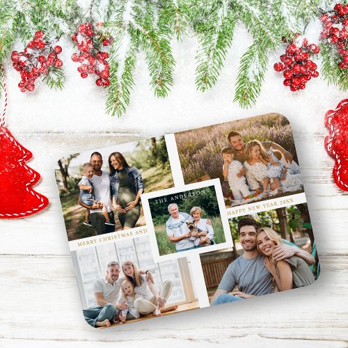 Collage Minimalist Merry Christmas Photo Family Magnet