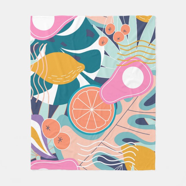 Collage modern floral seamless pattern. Modern exo Fleece Blanket (Front)