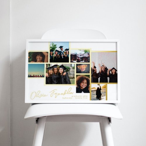 Collage Multi Photo Grad School GOLD FRAMES Foil Prints