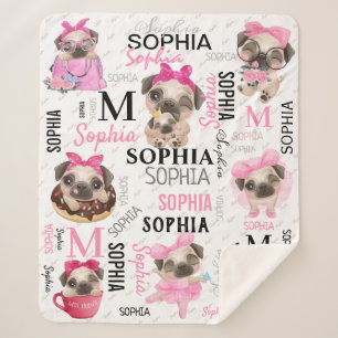 Collage Name Cute Pugs Sherpa Blanket