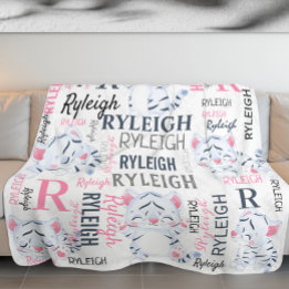Collage Name White Tigers with Name Pattern Fleece Blanket