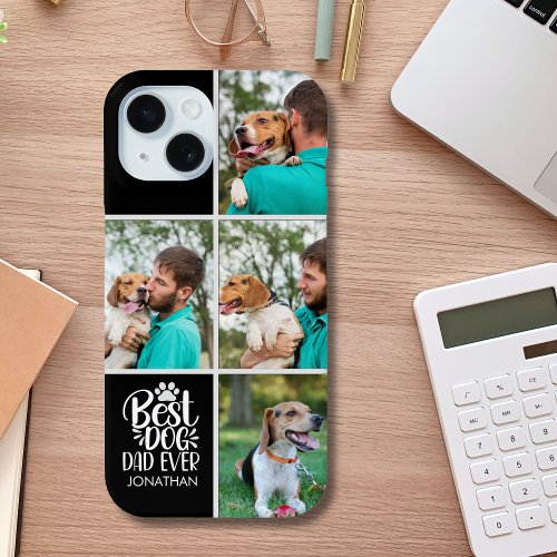 Collage of 4 photos for the best dog dad black iPhone 15 case