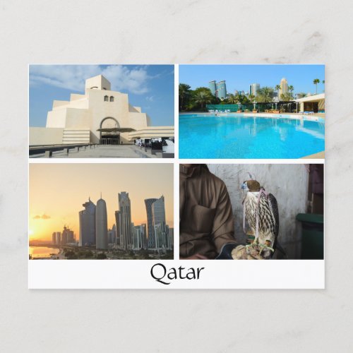 Collage of 4 photos in Qatar postcard