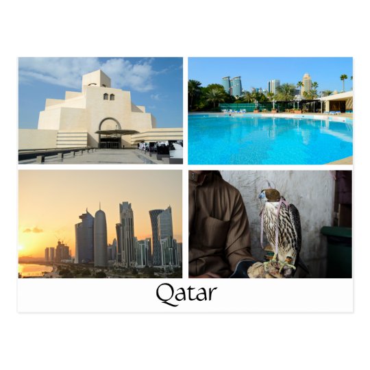 Collage of 4 photos in Qatar postcard