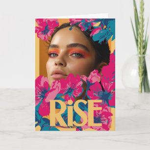 Collage of a woman with vibrant flowers card