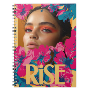 Collage of a woman with vibrant flowers notebook