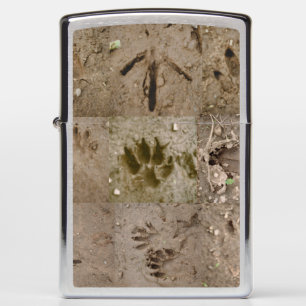 Collage of Animal Tracks in Mud Zippo Lighter
