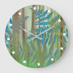 Collage of Bracken Ferns and Forest Seabeck, WA Large Clock