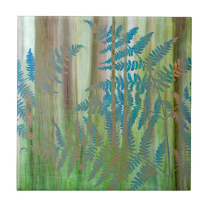 Collage of Bracken Ferns and Forest Seabeck, WA Tile