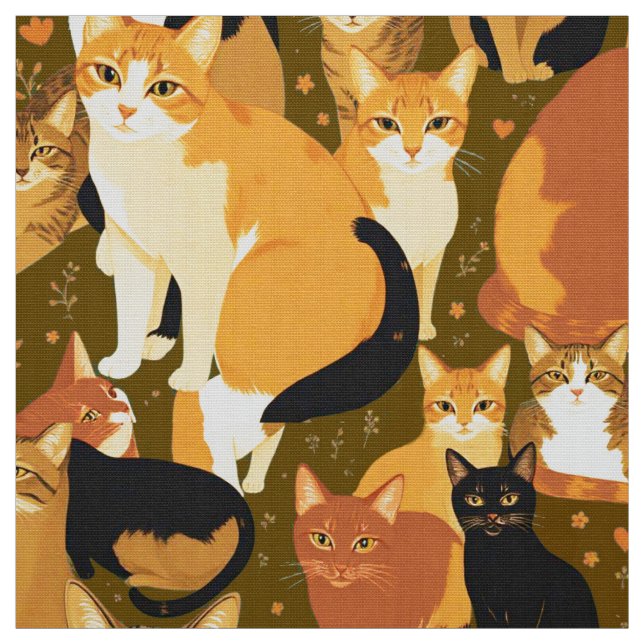 Collage of Cats in Brown, Tan and Rust Fabric (Swatch)