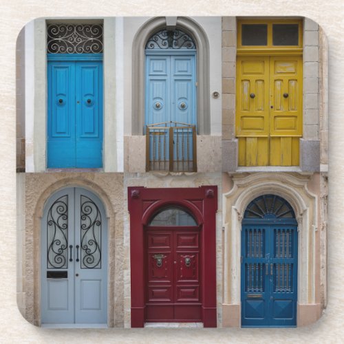 Collage of colorful front doors beverage coaster