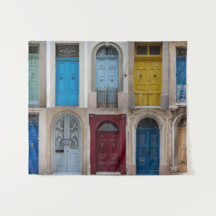 Collage of colorful front doors tapestry