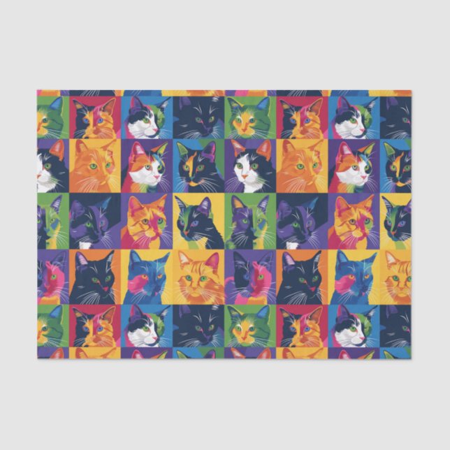 Collage of Colorful Pop Art Cats Decoupage Tissue Paper (Front)
