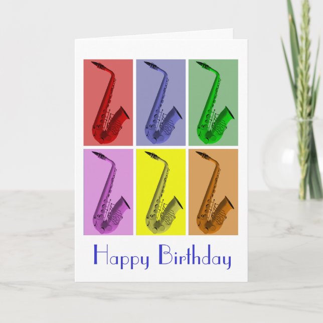 Collage of Colorful Saxophones Birthday Card (Front)