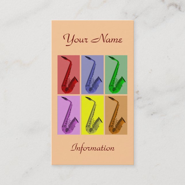 Collage of Colorful Saxophones Business Card (Front)