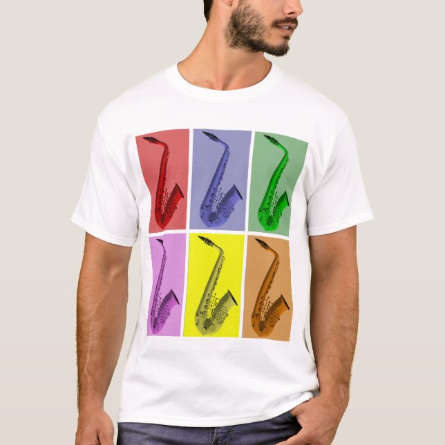 Collage of Colorful Saxophones Music T Shirt (Front)