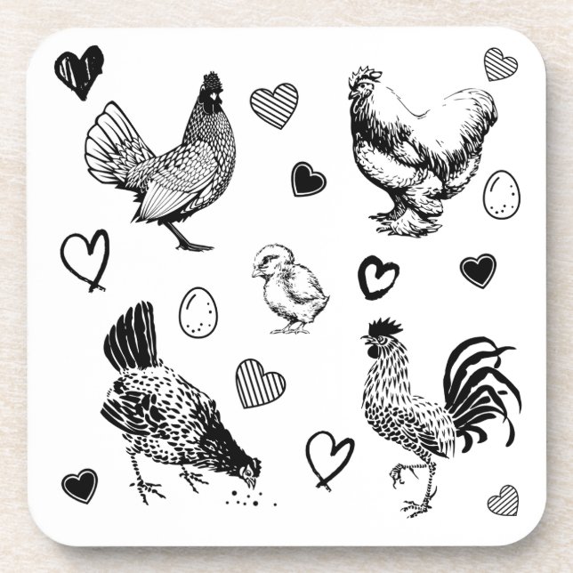 Collage of Cute Chickens Beverage Coaster (Front)