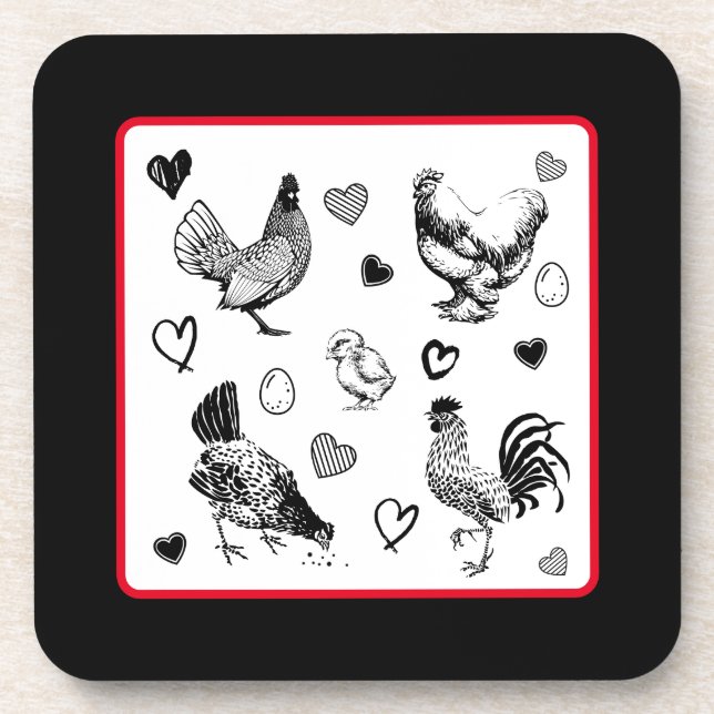 Collage of Cute Chickens Beverage Coaster (Front)