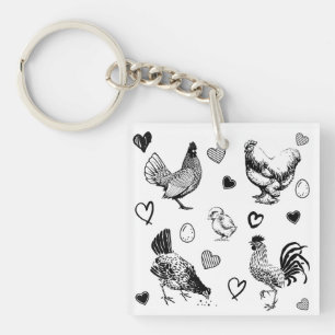 Collage of Cute Chickens Keychain