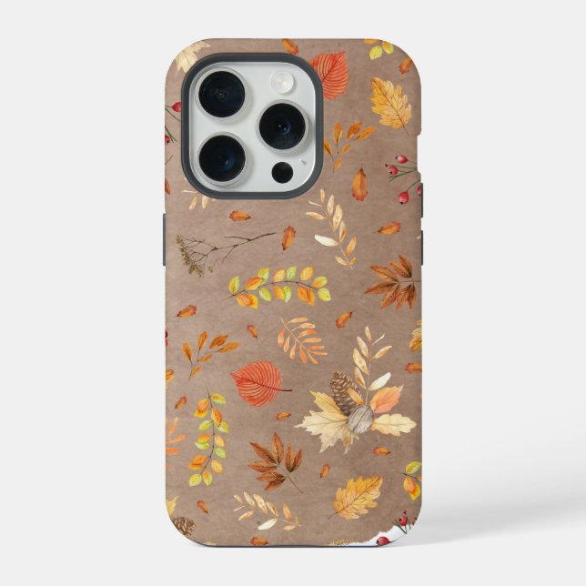 Collage of fall leaves on brown iphone case (Back)