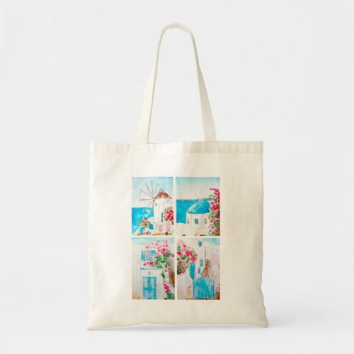 Collage of Greece watercolor painting Tote Bag