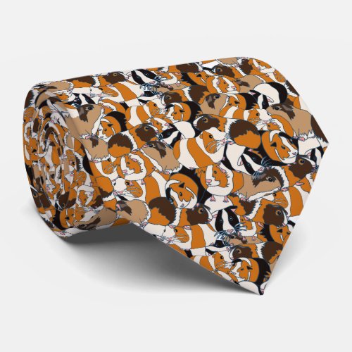 Collage of Guinea Pigs Illustrations Patterned Neck Tie