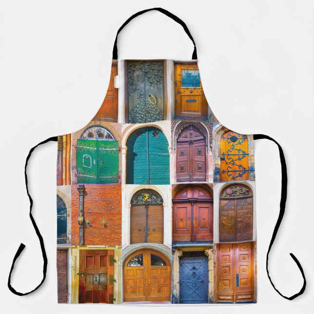 Collage of medieval front doors at Prague,  Czech  Apron (Front)