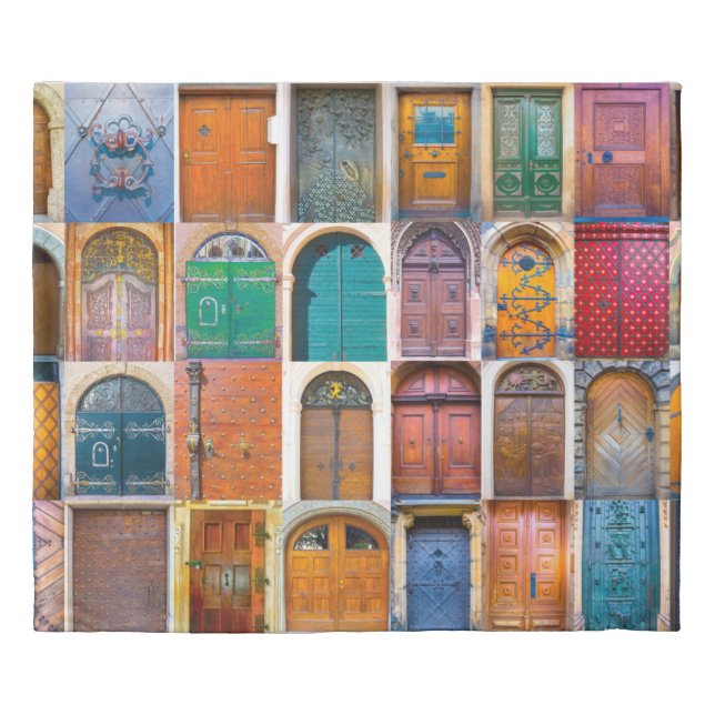 Collage of medieval front doors at Prague,  Czech  Duvet Cover (Front)