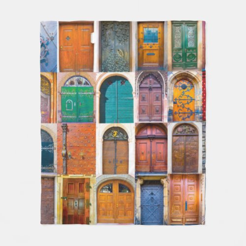 Collage of medieval front doors at Prague  Czech  Fleece Blanket