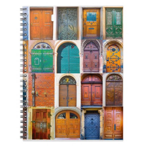 Collage of medieval front doors at Prague  Czech  Notebook