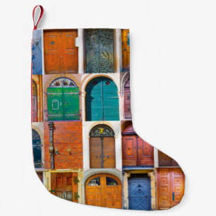 Collage of medieval front doors at Prague,  Czech  Small Christmas Stocking