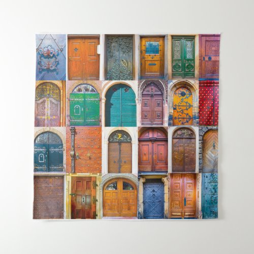 Collage of medieval front doors at Prague  Czech  Tapestry