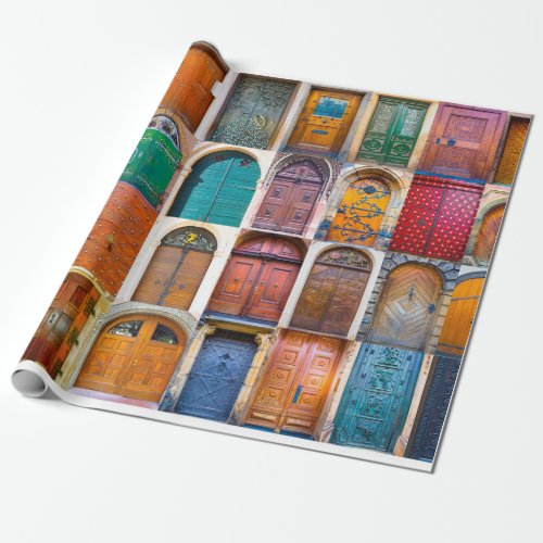 Collage of medieval front doors at Prague  Czech  Wrapping Paper
