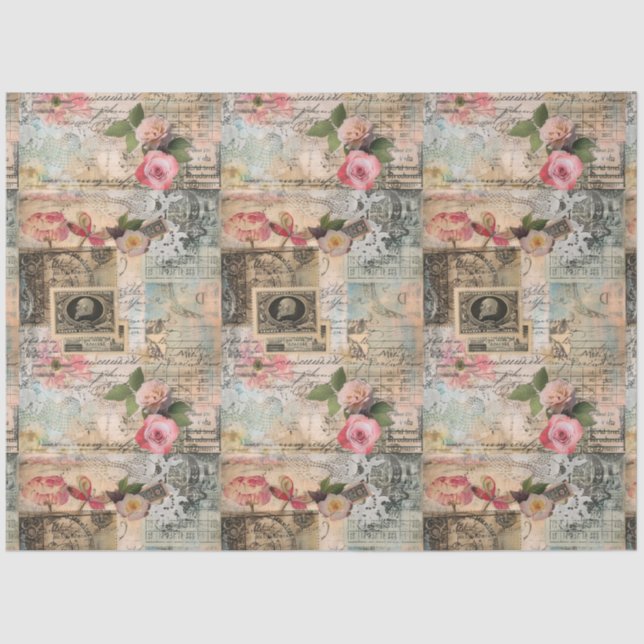 Collage of old postcards tissue paper (Front)