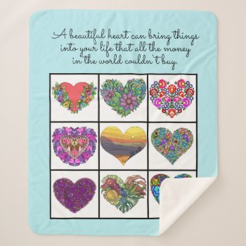 Collage Of Painted Hearts (light Blue)  With Quote Sherpa Blanket by PicturesByDesign at Zazzle