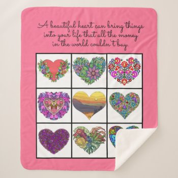 Collage Of Painted Hearts (on Pink)  With Quote Sherpa Blanket by PicturesByDesign at Zazzle