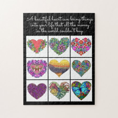 Collage Of Painted Hearts, With Quote Jigsaw Puzzle