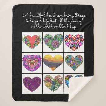 Collage Of Painted Hearts  With Quote Sherpa Blanket by PicturesByDesign at Zazzle