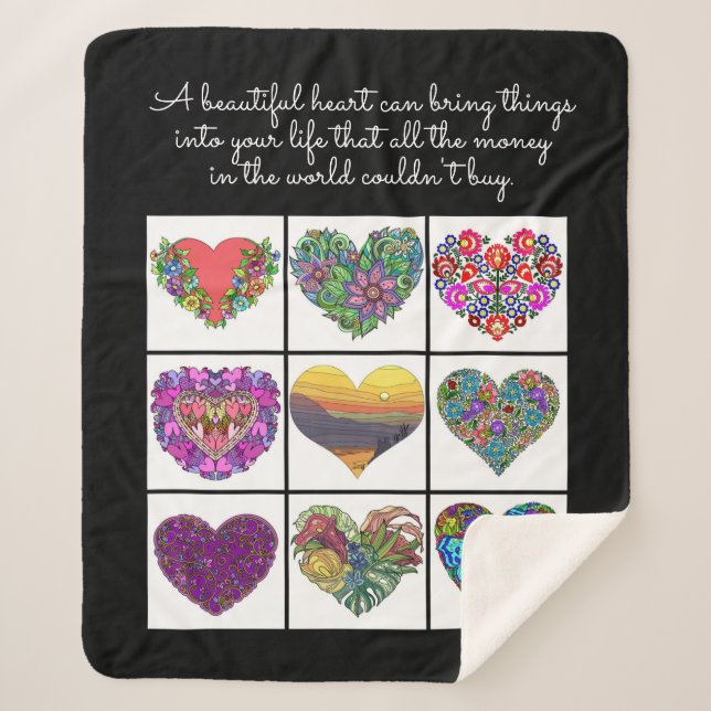Collage of Painted Hearts, with Quote Sherpa Blanket (Front)