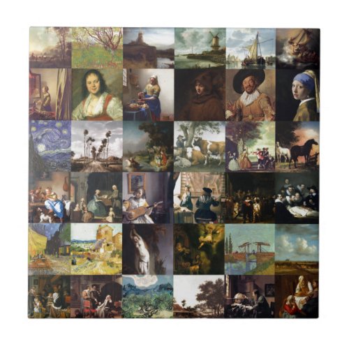 Collage of paintings of van Gogh Vermeer etc Ceramic Tile