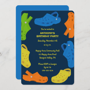 Collage of Plastic Shoes Navy Blue Birthday Party Invitation