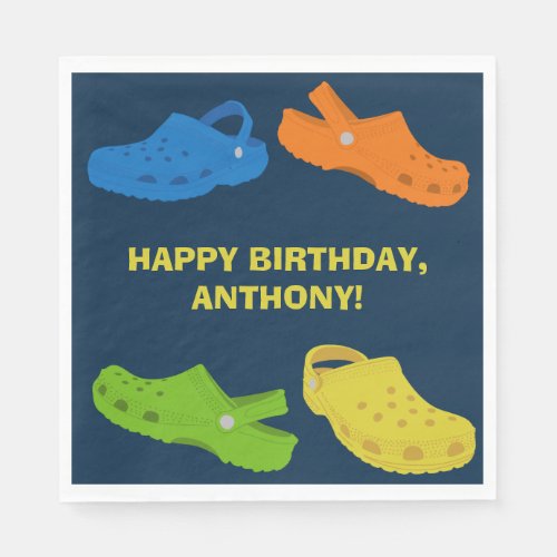 Collage of Plastic Shoes Navy Blue Birthday Party Napkins